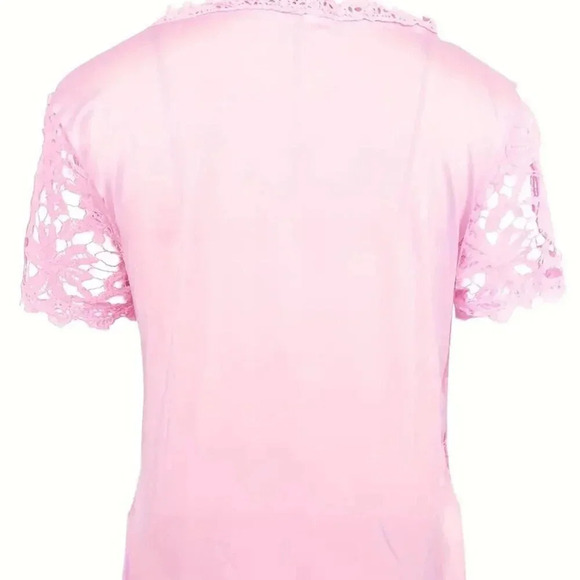 Pink Lace Crew Neck Short Sleeve Top (Colot: Light Pink) - Picture 2 of 2